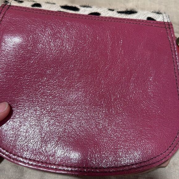 Augré F. Pony Hair And Leather Tan Raspberry Leather Crossbody Bag - Picture 5 of 11